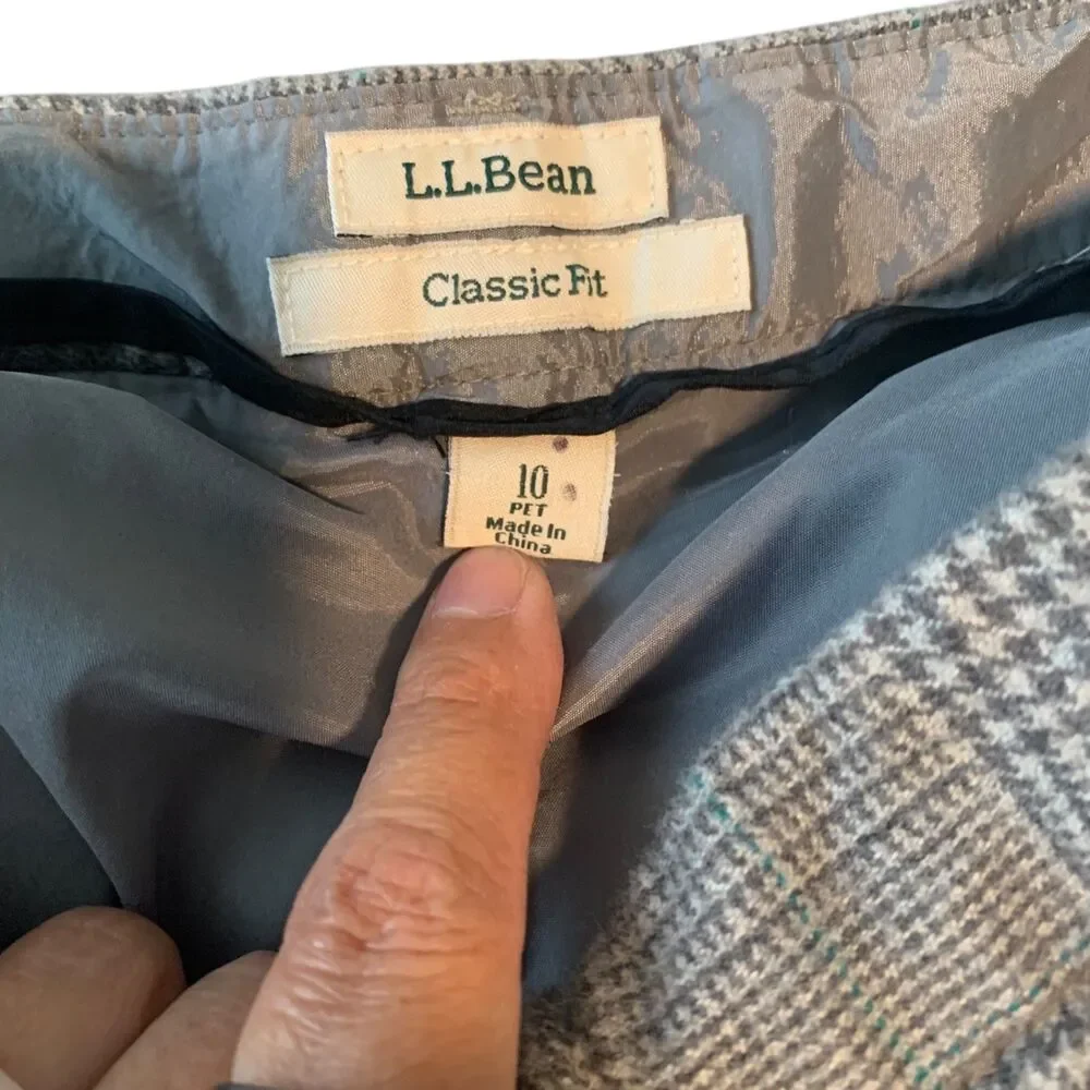 LL Bean Womens Plaid Gray Classic Fit Preppy Trouser Office Pants 10P Career